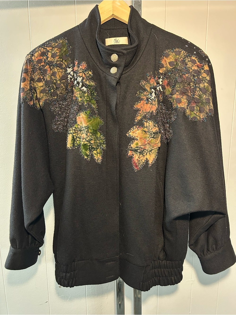 Juifa Design Vintage Batwing Outerwear Autumn Leaves Rhinestone Beads Boutique